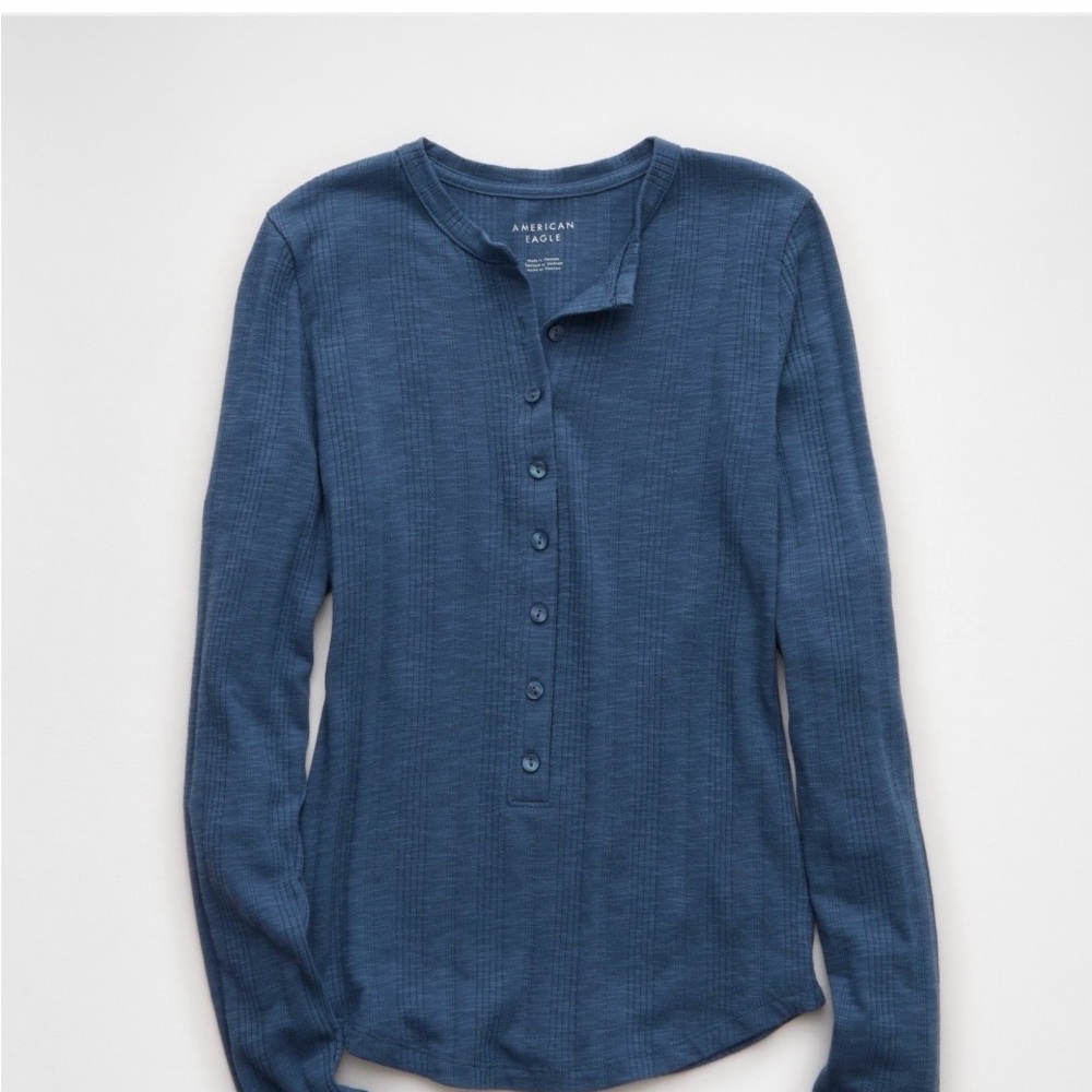 American Eagle Outfitters Women's Long Sleeve Navy Top